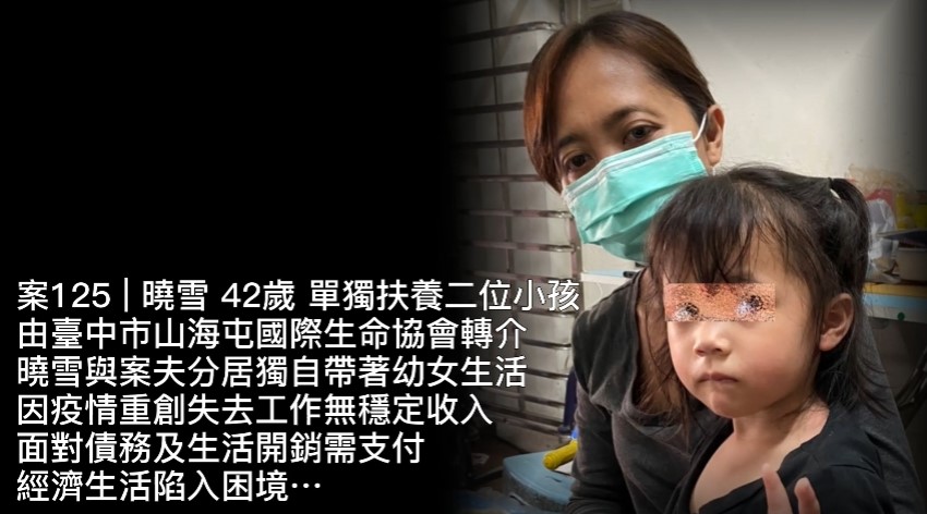 【125已結案】單親媽獨扶養幼女因疫情重創無收入，面對債務及生活開銷需支付，經濟生活陷入困境…(標題圖檔)