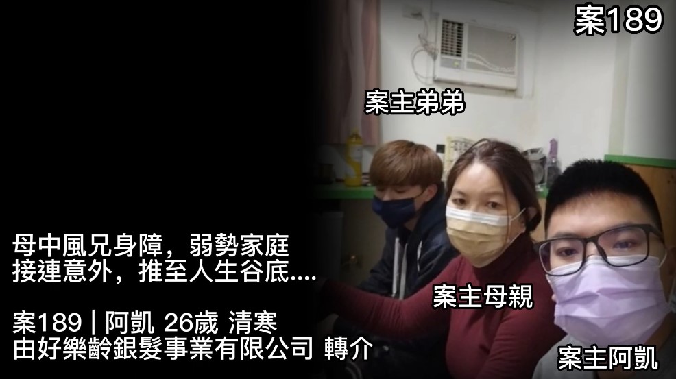【189已結案】母中風兄身障，弱勢家庭接連意外，推至人生谷底...(標題圖檔)