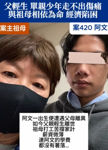 父親突輕生離世，單親少年與祖母相依為命，走不出喪父之痛及經濟困境(標題圖檔)
